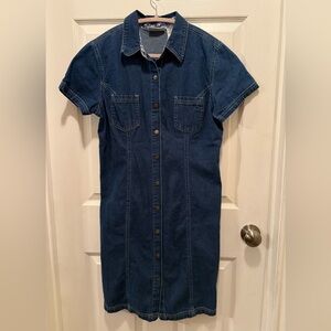 VINTAGE JEAN DRESS 90’s 80’s Snap closure by Faded Glory midi pockets med 8/10